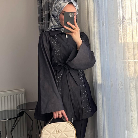 Taşlı denim takım