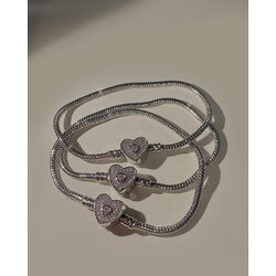 Çelik Swarovski Kalpli Pandora Bileklik 
