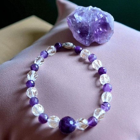 Faset Kesim A Kalite Amethyst & Crystal Quartz  Bileklik 