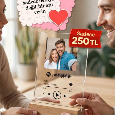 Spotify Pleksi Plak Barkodlu Kişiye Özel Hediye