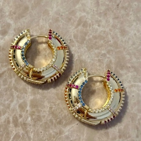 RENKLİ TAŞLI GOLD HALKA KÜPE
