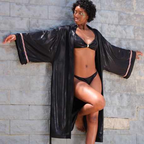 Asetat Kumaş Kimono ve Bikini Takımı