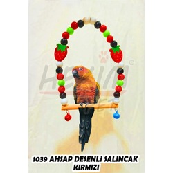 HEKİM PET KIRMIZI Ahşap Desenli Renkli Salıncak Zilli Kaliteli Kuş Oyuncağı