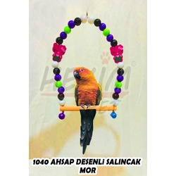 HEKİM PET Mor Ahşap Desenli Renkli Salıncak Zilli Kaliteli Kuş Oyuncağı