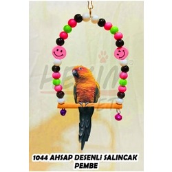 HEKİM PET Pembe Ahşap Desenli Renkli Salıncak Zilli Kaliteli Kuş Oyuncağı