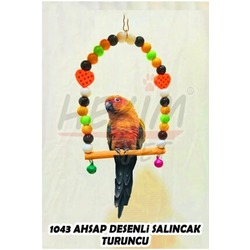 HEKİM PET Turuncu Ahşap Desenli Renkli Salıncak Zilli Kaliteli Kuş Oyuncağı