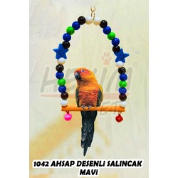 HEKİM PET MAVİ Ahşap Desenli Renkli Salıncak Zilli Kaliteli Kuş Oyuncağı