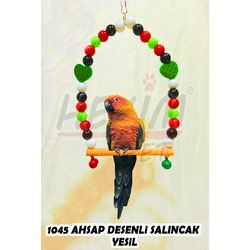 HEKİM PET YEŞİL Ahşap Desenli Renkli Salıncak Zilli Kaliteli Kuş Oyuncağı