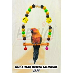 HEKİM PET SARI Ahşap Desenli Renkli Salıncak Zilli Kaliteli Kuş Oyuncağı