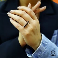 Rose Gümüş Onix Taşlı Beş Taş Yüzük