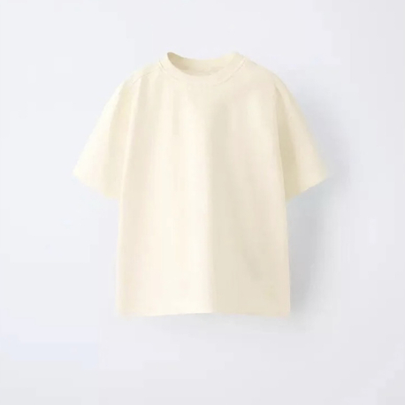 Krem Pamuklu Basic Tshirt