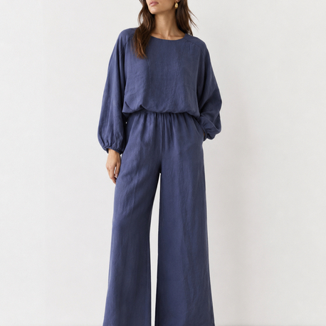 Modal Kumaş İndigo Bluz Pantolon Takım