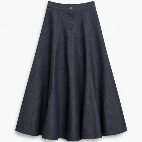 Denim Parçalı Etek Lacivert