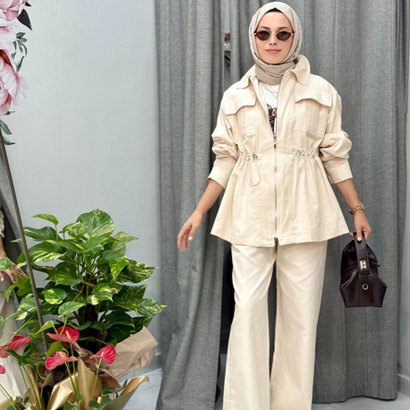 Gabardin Krem Alt Üst Takım