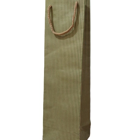 İp Saplı Torba Yeşil Ince Çizgili 10x38 Cm Şişe Çantası Hediyelik Çanta 25 Li Paket