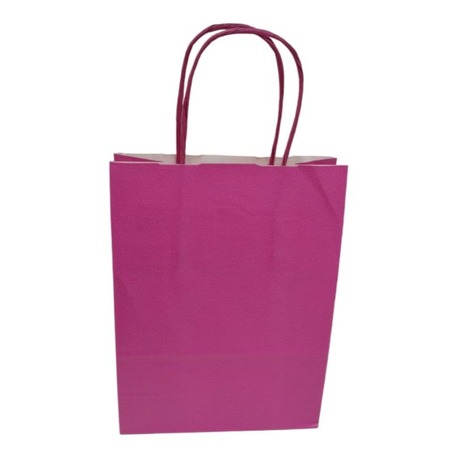 Kağıt Poşet Düz Burgu Saplı Kâğıt Torba (18x8x24 Cm ) (25 Adet) Kağıt Çanta Pembe Renk