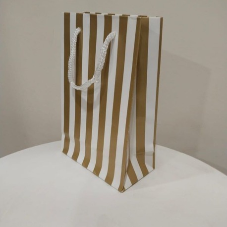 İP SAPLI TORBA BEYAZ KRAFT GOLD KALIN ÇİZGİLİ 11X17 CM ( 25 Lİ PAKET )