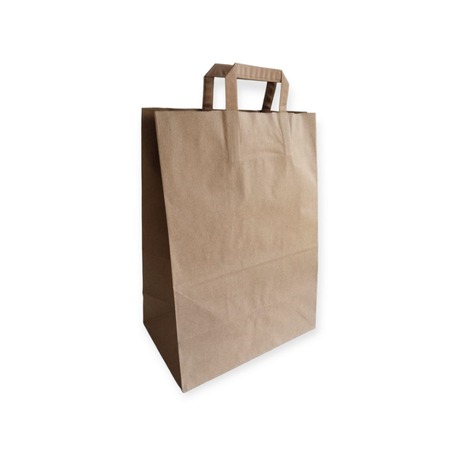 Kraft Kağıt Poşet  Flat Saplı Kâğıt Torba (30x18x42 cm ) (25 Adet) Kağıt Çanta