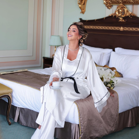 Kimono Biyeli Dantelli Sabahlık Takım | 120 cm