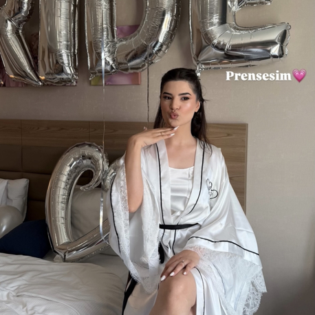 Kimono Kol Biyeli Dantelli Sabahlık | 120 cm