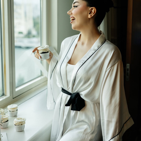 Kimono Siyah Biyeli Sabahlık | 90 cm