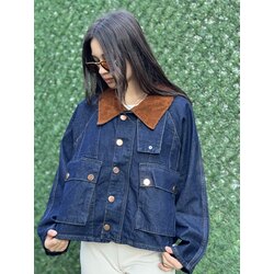 Kadife yaka detay denim ceket 