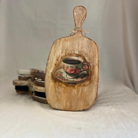 Coffie Temalı Dekoratif Desenli Sunum Tahtası