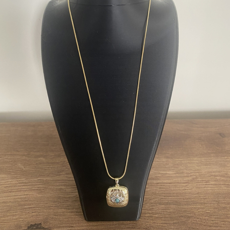 Stainless Steel İnce Zincirli Kare Nazar Boncuklu