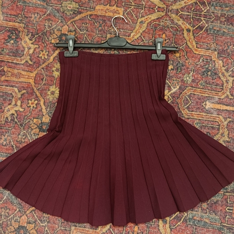 Yüksek bel triko bordo mini etek