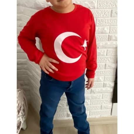 Ay yıldız baskılı uzun kırmızı badi