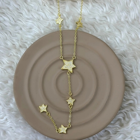 Gold Işıltılı Yıldızlı Y Kolye