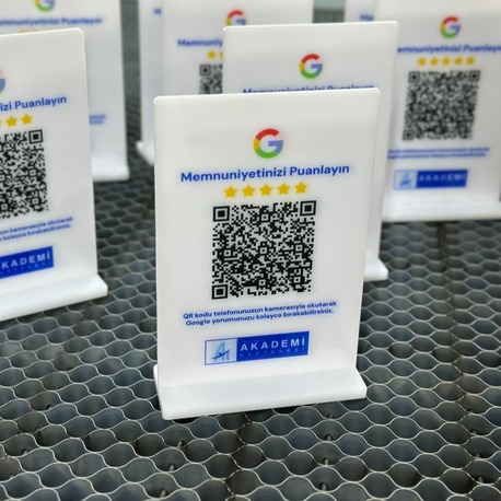 Google QR Kod Yorum Standı | 10x15 cm | 3 mm Beyaz Pleksi UV Baskı