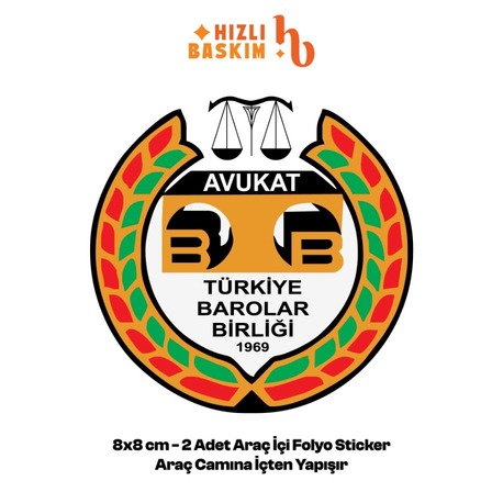 Türkiye Barolar Birliği-Avukat Logo 8x8 cm 2 Adet | Araç Ön Cam Sticker