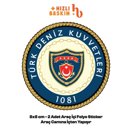 Türk Deniz Kuvvetleri Logo 8x8 cm 2 Adet | Araç Ön Cam Sticker Cama İçten Yapışır