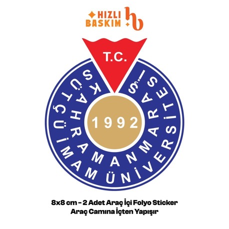 Kahramanmaraş Sütçü İmam Üniversitesi Logo 8x8 cm 2 Adet | Araç Ön Cam Sticker
