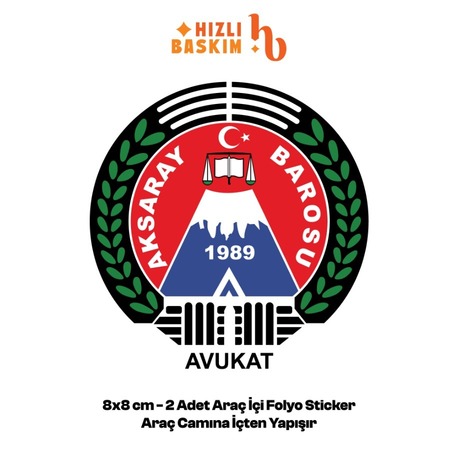 Aksaray Barosu-Avukat Logo 8x8 cm 2 Adet | Araç Ön Cam Sticker