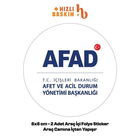 AFAD Beyaz Logo 8x8 cm 2 Adet | Araç Ön Cam Sticker