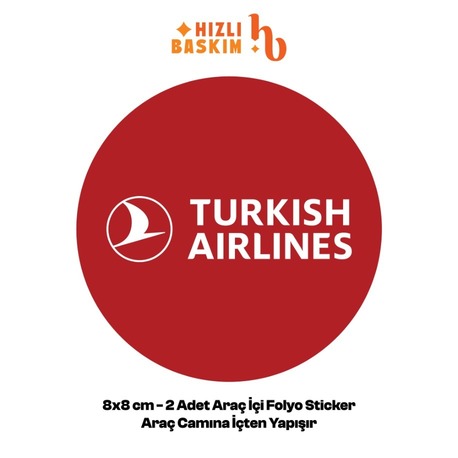 Türk Hava Yolları Logo 8x8 cm 2 Adet | Araç Ön Cam Sticker