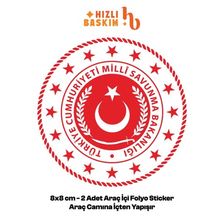Milli Savunma Bakanlığı Logo 8x8 cm 2 Adet | Araç Ön Cam Sticker Cama İçten Yapışır