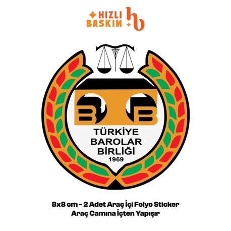 Türkiye Barolar Birliği Logo 8x8 cm 2 Adet | Araç Ön Cam Sticker