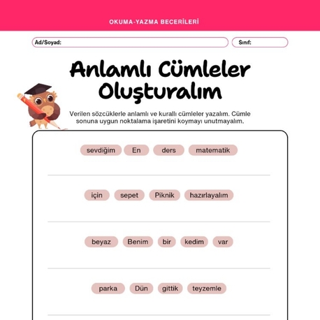 Kurallı Cümle Oluşturma 2.sınıf