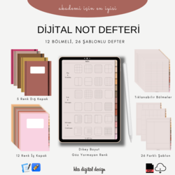 12 Bölmeli 24 Şablonlu (Göz Yormayan Renk) Defter