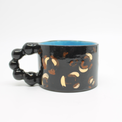 Çita Zincir Kulplu Mug / Kahverengi-Altın-Mavi