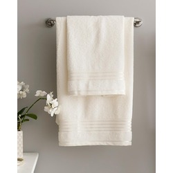 English Home Romantic Stripe Floşlu Pamuklu Banyo Havlusu Takımı Ekru