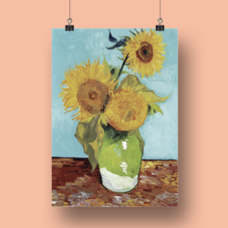 Üç Ayçiçekli Vazo (Van Gogh) (32x48 cm)