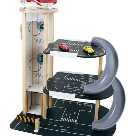 Toysilla Ahşap 3 Katlı Asansörlü ve Kaydıraklı Çocuk Oyun Garajı - T3013