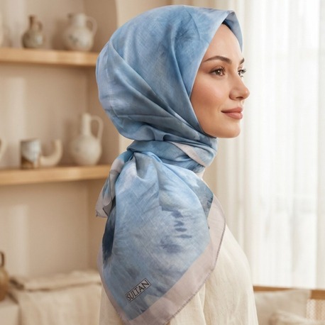 FRESH PAMUK  PAPATYA DESEN BEBE MAVİSİ-AÇIK VİZON EŞARP 