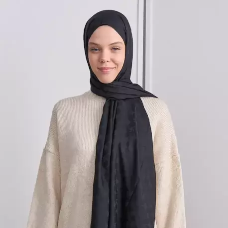 KIVRIM DESEN İPEKSİ JAKAR SİYAH ŞAL