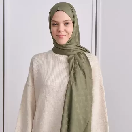 KIVRIM DESEN İPEKSİ JAKAR YEŞİL ÇAY ŞAL