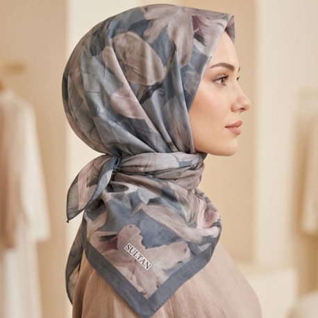 FRESH PAMUK ZAMBAK DESEN GRİ EŞARP